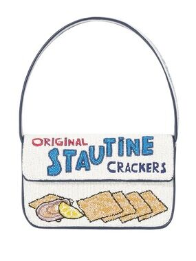 STAUD Tommy Beaded Stautine Crackers NWT White Novelty Champagne Designer Purse